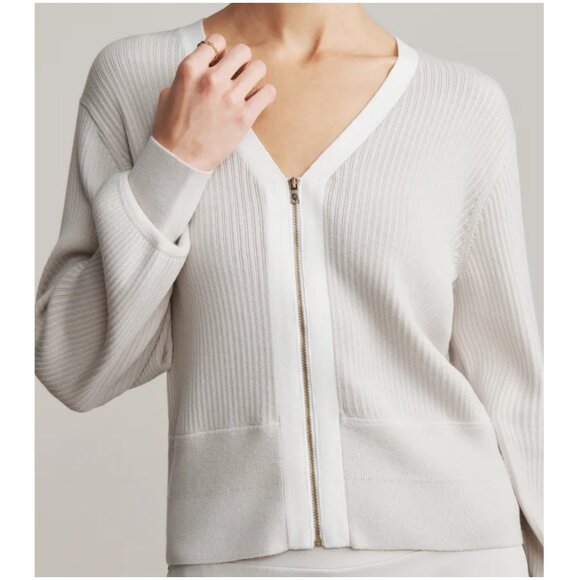 Rhone women's Pars Zip-Up Cardigan Sweater size M medium sand gray white ribbed - Picture 5 of 10